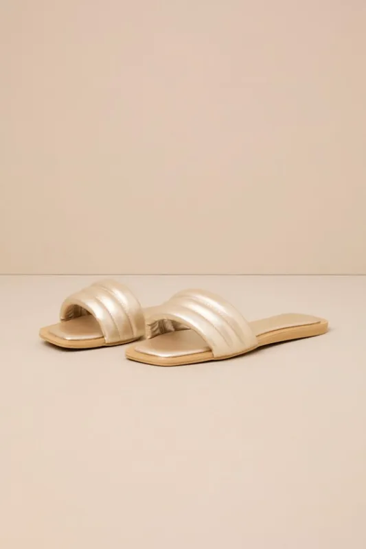 Ameeria Champagne Flat Slide Sandals sold by Lulus