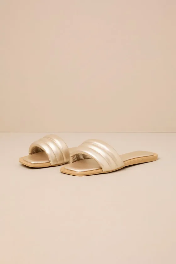 Ameeria Champagne Flat Slide Sandals sold by Lulus
