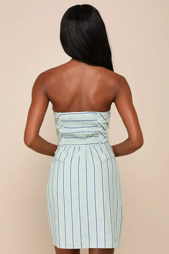 Cute Finesse Sage Striped Cotton Strapless Tie-Front Mini Dress sold by Lulus product image thumbnail 3