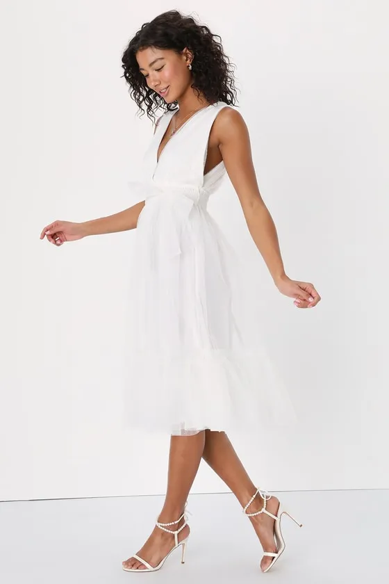Utmost Elegance White Swiss Dot Sleeveless Tiered Midi Dress sold by Lulus product image thumbnail 4
