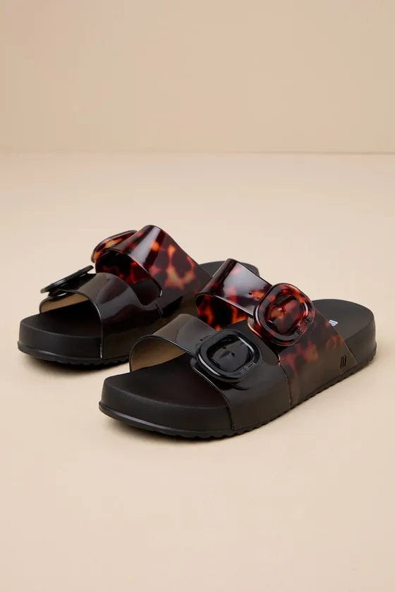 Cozy Black and Clear Tortoise Slide Sandals sold by Lulus product image thumbnail 2