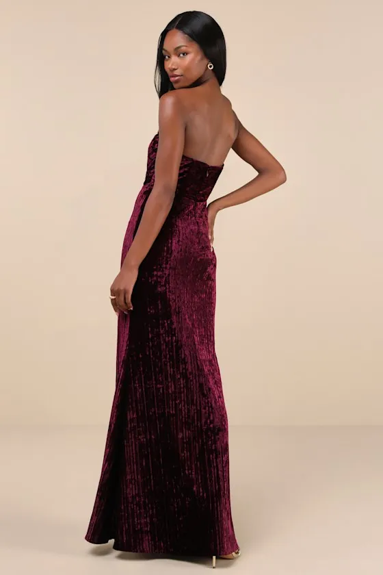 Classy Sensation Plum Velvet Pleated Strapless Maxi Dress sold by Lulus product image thumbnail 2
