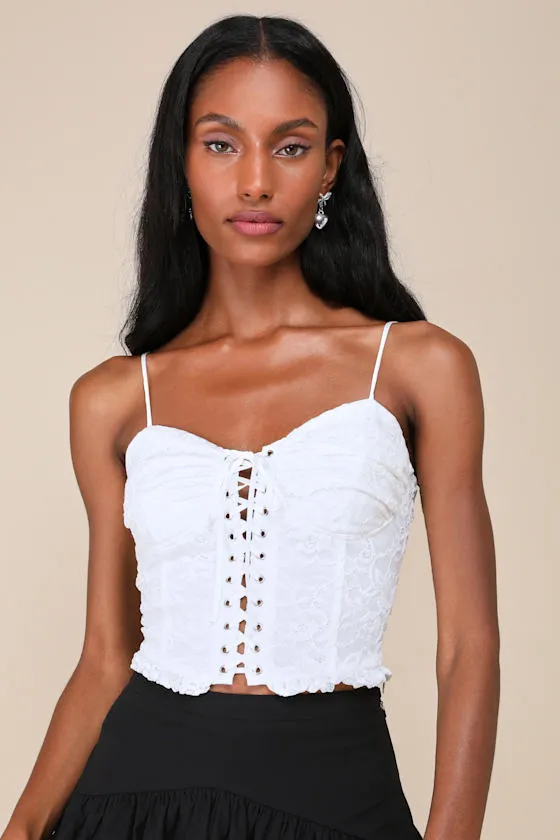 Adorably Enticing White Lace Bustier Cropped Tank Top sold by Lulus