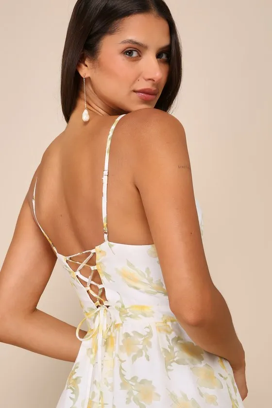 Gorgeous Occasion Cream Floral Burnout Lace-Up Tiered Maxi Dress sold by Lulus product image thumbnail 4