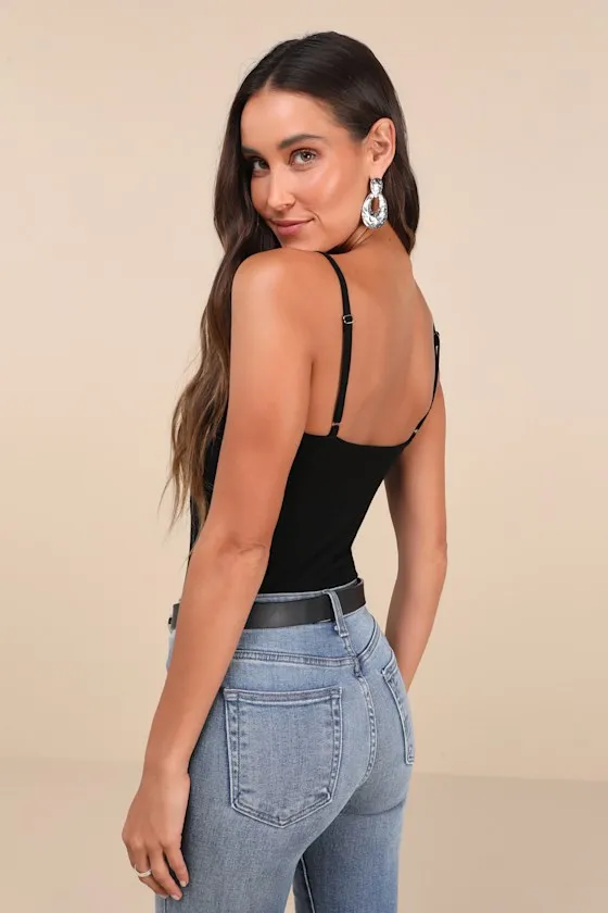Refreshing Update Black Ribbed Lace-Up Sleeveless Bodysuit sold by Lulus product image thumbnail 2