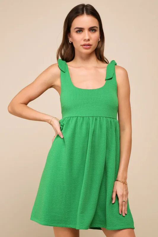 Cute Certainty Green Textured Ribbed Knit Tie-Strap Mini Dress sold by Lulus