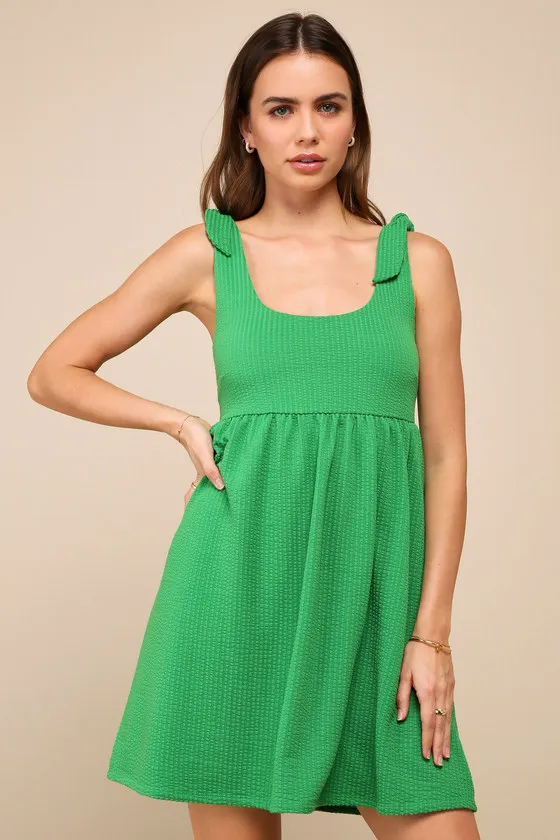 Cute Certainty Green Textured Ribbed Knit Tie-Strap Mini Dress sold by Lulus