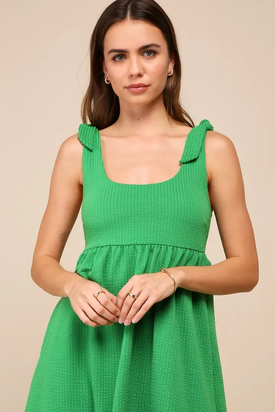 Cute Certainty Green Textured Ribbed Knit Tie-Strap Mini Dress sold by Lulus product image thumbnail 3