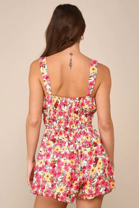 Lively Charm White Multi Floral Print Sleeveless Romper sold by Lulus product image thumbnail 3