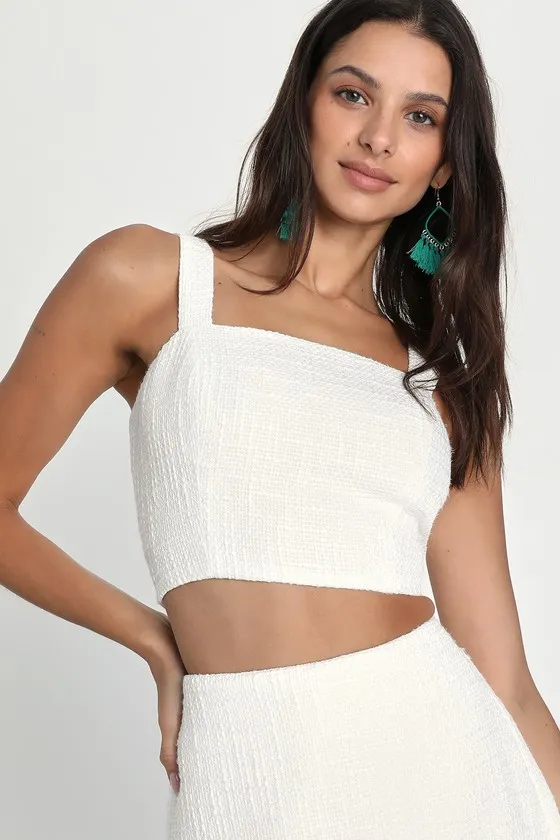 Elevated Attitude White Tweed Sleeveless Two-Piece Skort Romper sold by Lulus