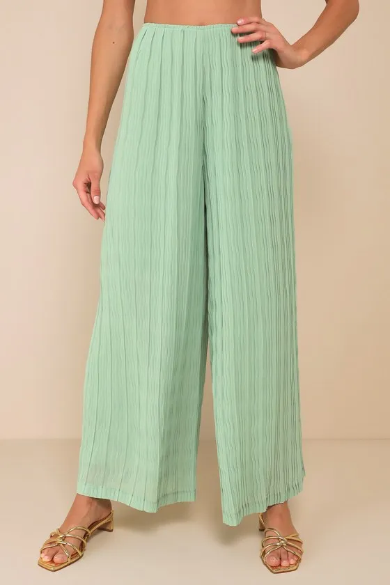 Pristine Presence Sage Plisse High-Waisted Wide-Leg Pants sold by Lulus product image thumbnail 2