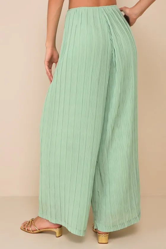Pristine Presence Sage Plisse High-Waisted Wide-Leg Pants sold by Lulus product image thumbnail 3
