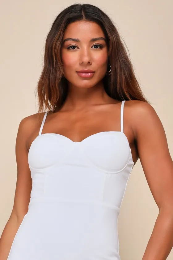 Passion for Glamour White Sleeveless Bustier Feather Midi Dress sold by Lulus product image thumbnail 3