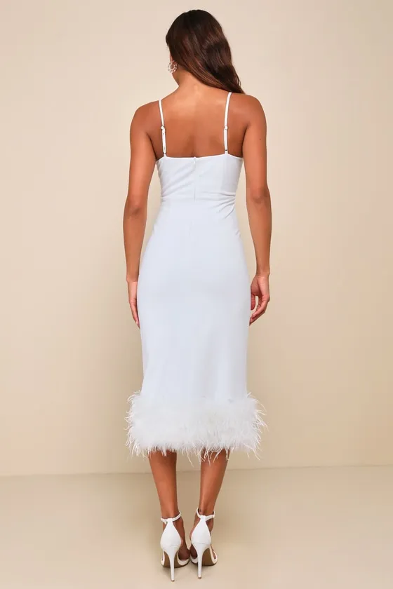 Passion for Glamour White Sleeveless Bustier Feather Midi Dress sold by Lulus product image thumbnail 4