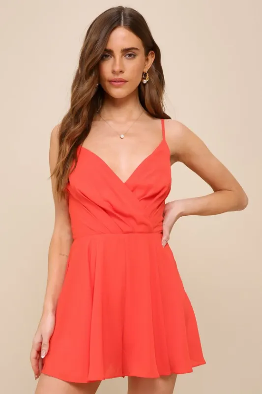 All About Love Red Sleeveless Surplice Romper sold by Lulus