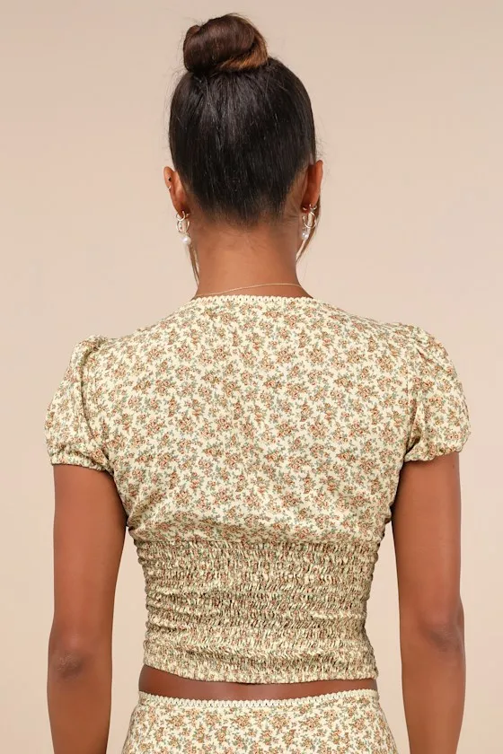 Hevaca Yellow Ditsy Floral Smocked Short Sleeve Top sold by Lulus product image thumbnail 3