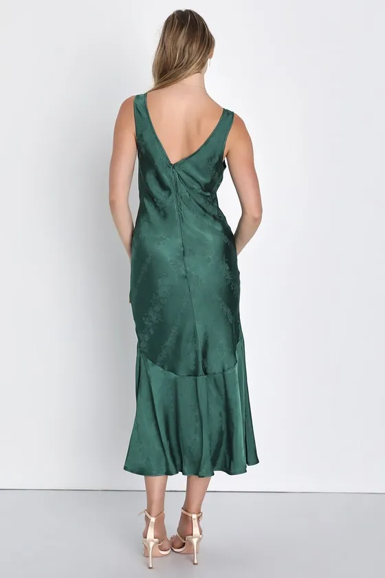 Exceptional Ideal Emerald Green Satin Jacquard Midi Dress sold by Lulus product image thumbnail 2