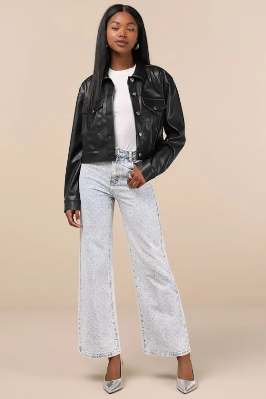Avaline Light Wash Denim Rhinestone Wide-Leg Jeans sold by Lulus