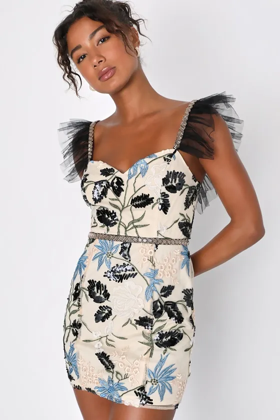 Show Stopper Cream Embroidered Sequin Bodycon Mini Dress sold by Lulus product image thumbnail 2