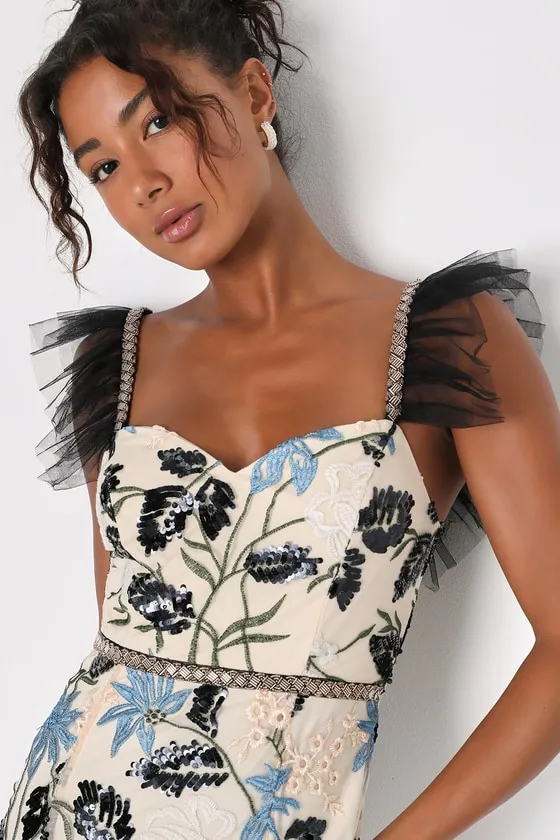 Show Stopper Cream Embroidered Sequin Bodycon Mini Dress sold by Lulus product image thumbnail 3