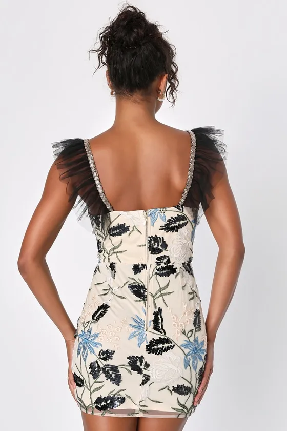 Show Stopper Cream Embroidered Sequin Bodycon Mini Dress sold by Lulus product image thumbnail 4