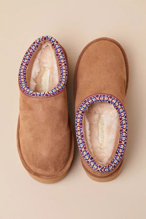 Elyse-W Tan Suede Embroidered Flatform Slippers sold by Lulus product image thumbnail 2