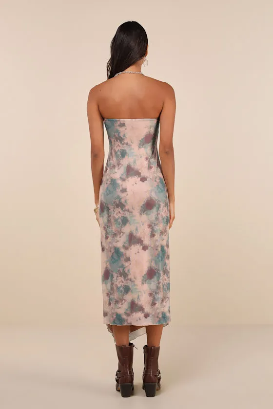 Paramount Poise Beige Multi Abstract Strapless Mesh Midi Dress sold by Lulus product image thumbnail 3