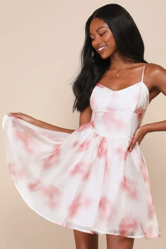 Exceedingly Adorable Ivory and Pink Chiffon Bustier Mini Dress sold by Lulus