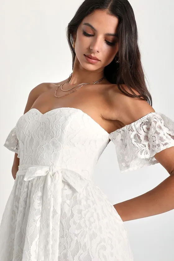 Inspired Cutie White Lace Off-the-Shoulder Mini Dress sold by Lulus product image thumbnail 2