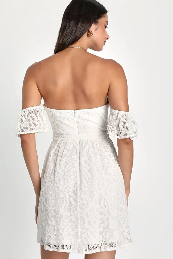 Inspired Cutie White Lace Off-the-Shoulder Mini Dress sold by Lulus product image thumbnail 4