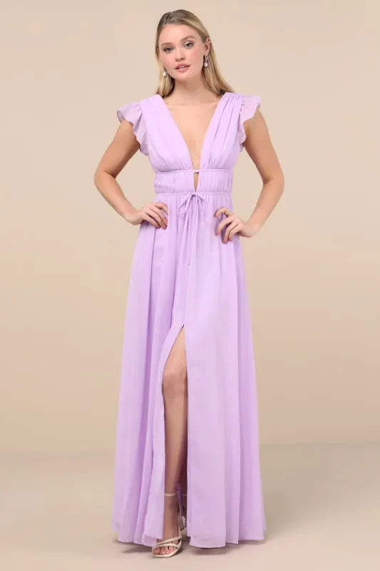 I'm All Yours Lavender Ruffled Maxi Dress sold by Lulus
