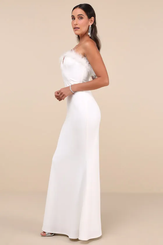 Extraordinary Glam White Feather Strapless Mermaid Maxi Dress sold by Lulus product image thumbnail 3