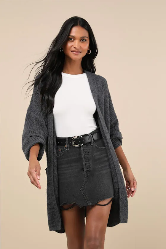 Autumn Days Charcoal Grey Knit Cardigan Sweater sold by Lulus