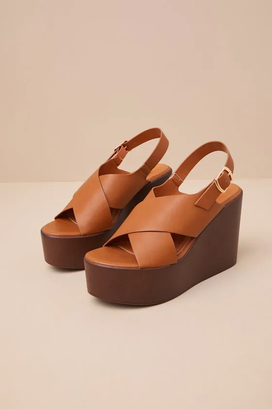 Steena Tan Platform Wedge Sandals sold by Lulus