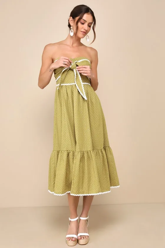 Delightful Design Light Green Polka Dot Midi Dress With Pockets sold by Lulus