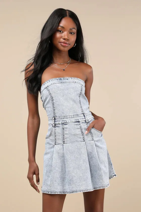 Trending Design Acid Wash Strapless Mini Dress With Pockets sold by Lulus product image thumbnail 2