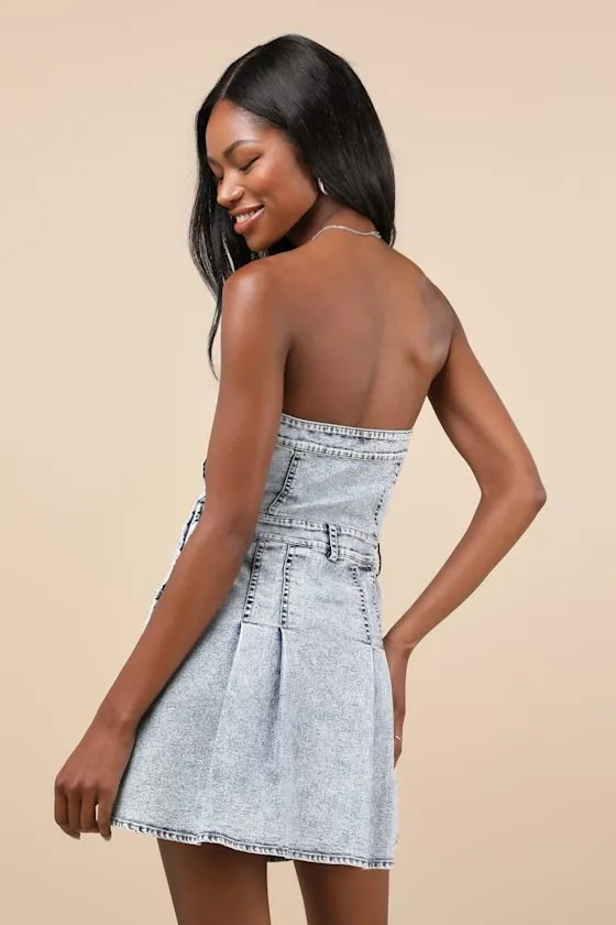 Trending Design Acid Wash Strapless Mini Dress With Pockets sold by Lulus product image thumbnail 3