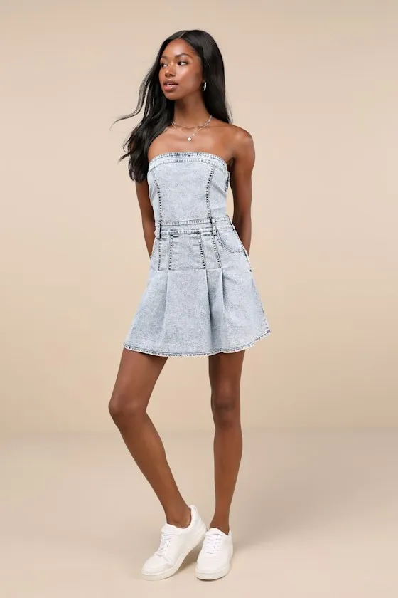 Trending Design Acid Wash Strapless Mini Dress With Pockets sold by Lulus product image thumbnail 4