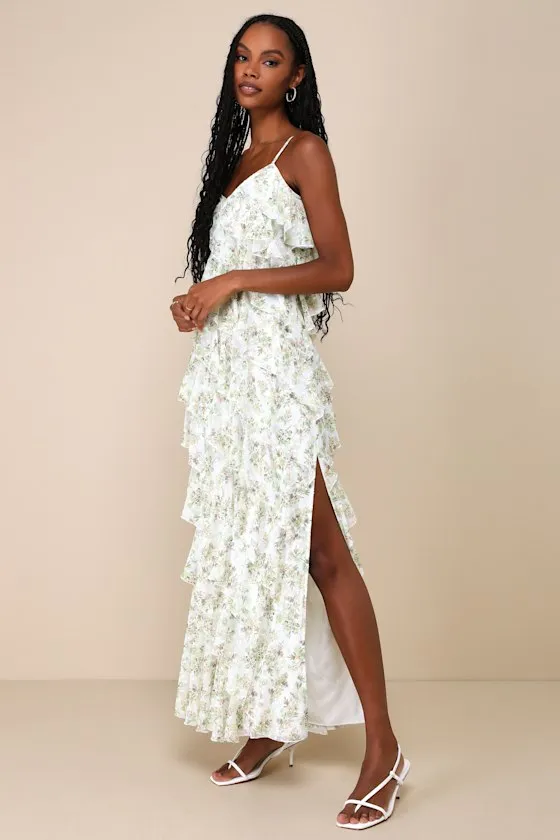 Feeling Flouncy Ivory Floral Print Tiered Ruffle Maxi Dress sold by Lulus product image thumbnail 2