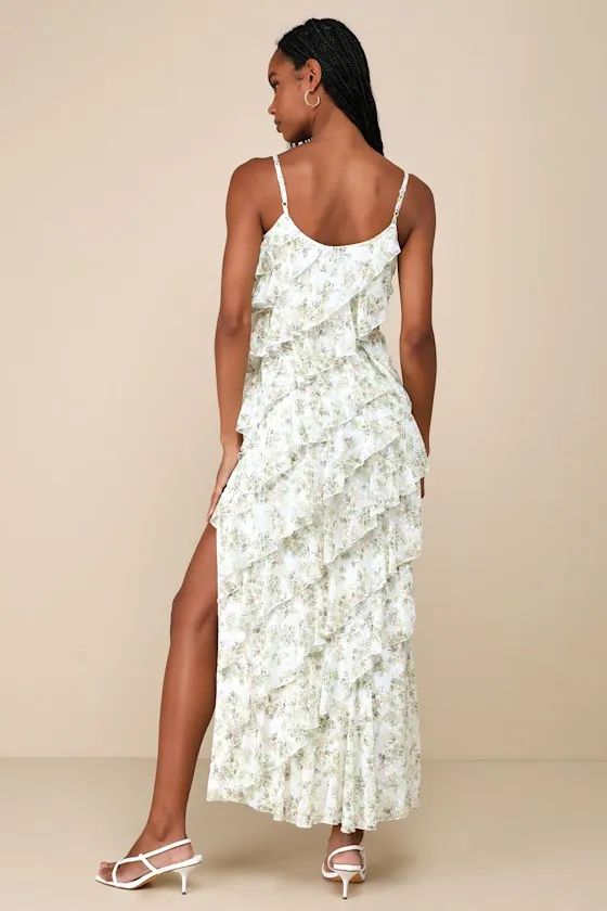 Feeling Flouncy Ivory Floral Print Tiered Ruffle Maxi Dress sold by Lulus product image thumbnail 3