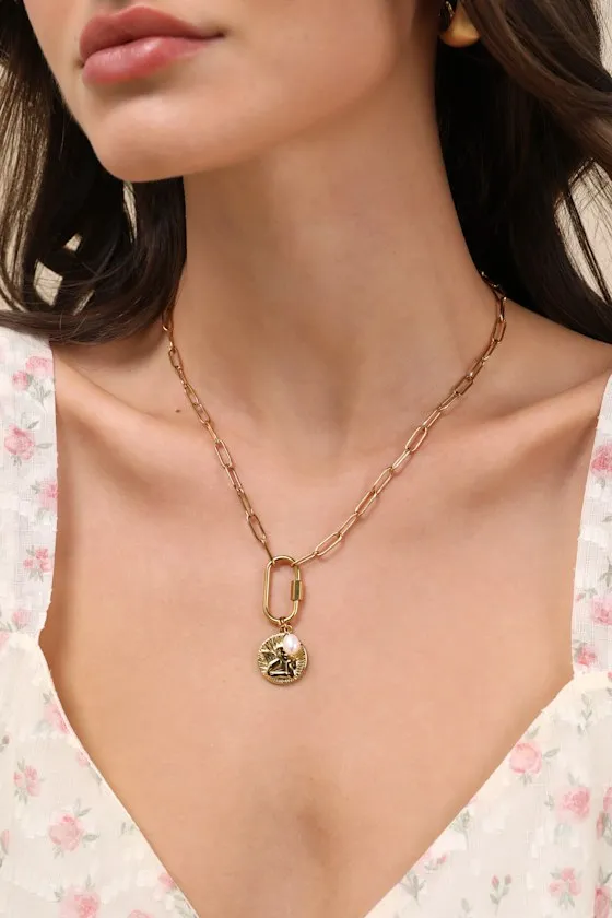 Luicia Gold Carabiner Charm Necklace sold by Lulus