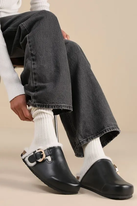 Carrina Black Faux Fur Buckle Mule Slides sold by Lulus product image thumbnail 2