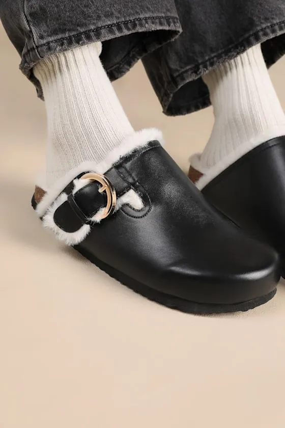 Carrina Black Faux Fur Buckle Mule Slides sold by Lulus product image thumbnail 3