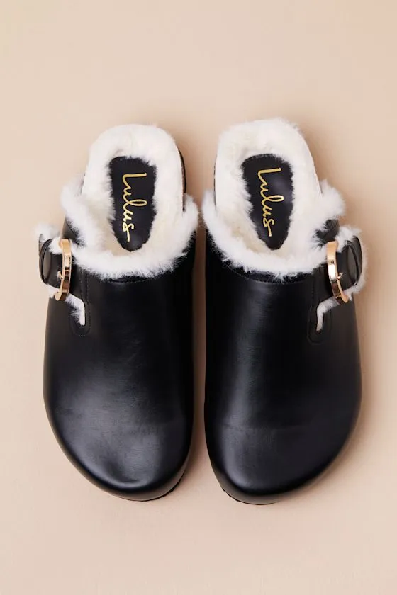 Carrina Black Faux Fur Buckle Mule Slides sold by Lulus product image thumbnail 4