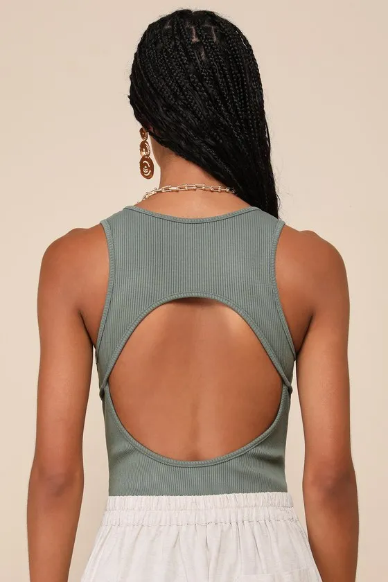 Convenient Charm Olive Green Ribbed Cutout Bodysuit sold by Lulus product image thumbnail 3