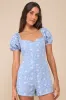 Summer Charm Blue Floral Eyelet Embroidered Puff Sleeve Romper sold by Lulus