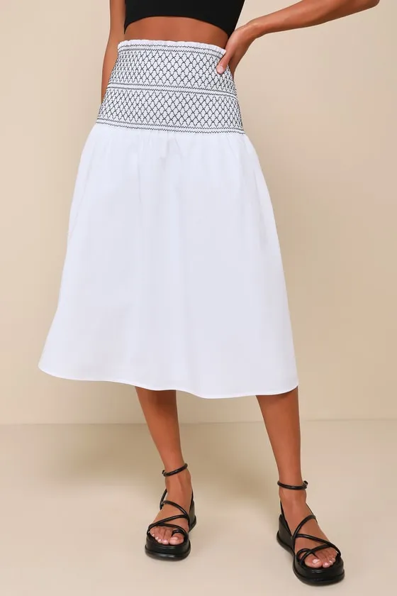 Relaxed Cuteness White Smocked Embroidered Midi Skirt sold by Lulus product image thumbnail 2
