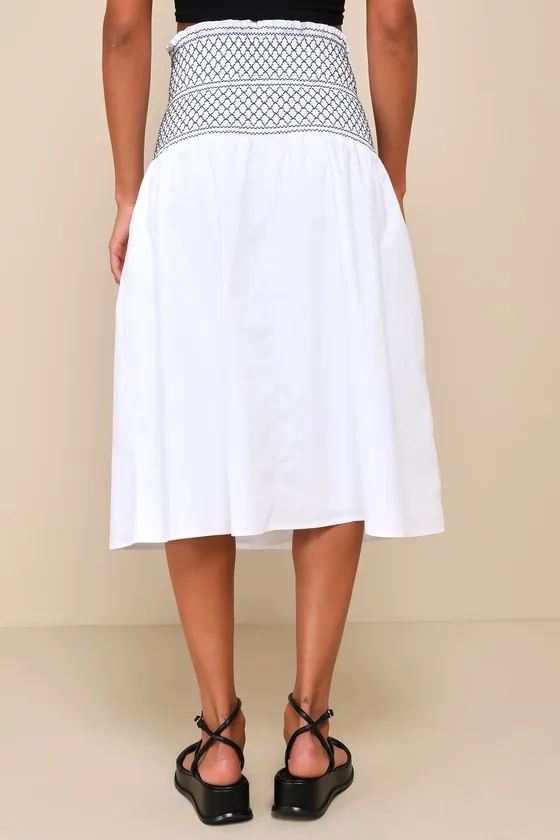 Relaxed Cuteness White Smocked Embroidered Midi Skirt sold by Lulus product image thumbnail 3