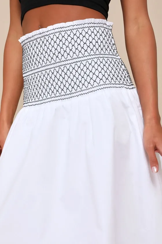 Relaxed Cuteness White Smocked Embroidered Midi Skirt sold by Lulus product image thumbnail 4