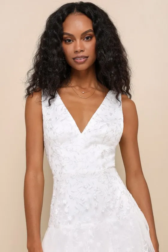 Confidently Gorgeous Ivory Tulle Embroidered Backless Midi Dress sold by Lulus product image thumbnail 4